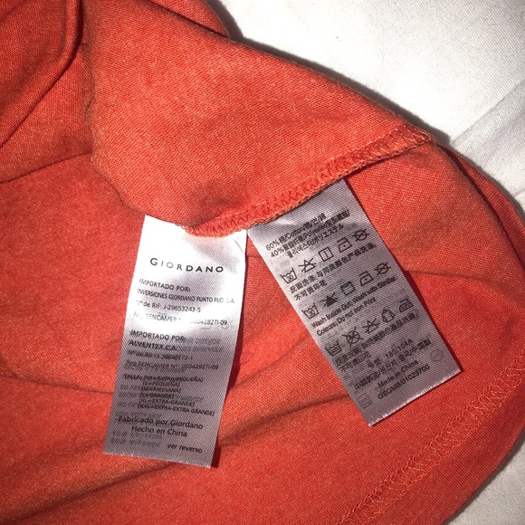 Men’s Giordano Short Sleeve V-Neck T-Shirt Size XL Muscle Fit Orange - Picture 3 of 4